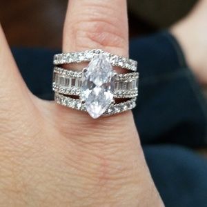 Natural white sapphire and diamond ring